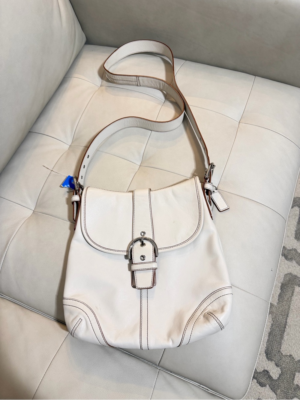 Coach Cream Leather Buckle-Front Shoulder Bag